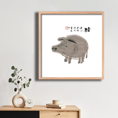 돼지, 무술년 초봄에 황융위가 그리다 식물 장식과 함께 어울리는 인테리어액자 이미지