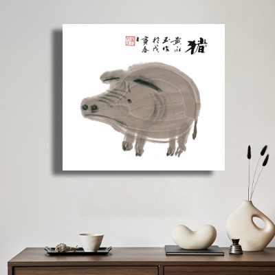 돼지, 무술년 초봄에 황융위가 그리다 차분한 실내 분위기를 살리는 인테리어액자 공간 이미지