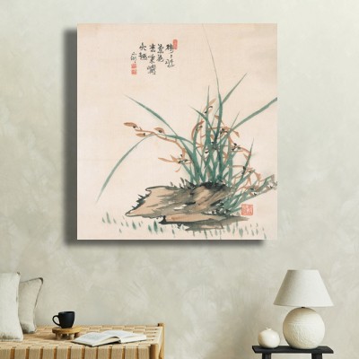 동양화 김응원 / 난초 소파가 있는 거실 공간에 어울리는 명화액자 이미지