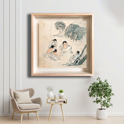동양화 김홍도 / 고누 놀이 화이트톤 거실 공간에 어울리는 명화액자 배치 이미지