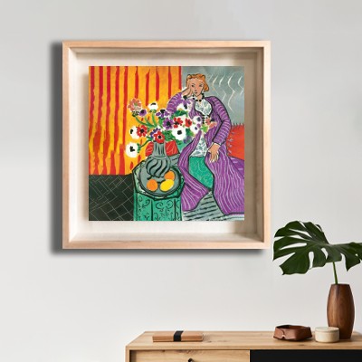 앙리 마티스 보라색 드레스와 아네모네 미니멀한 선반 공간에 배치한 명화액자 연출 이미지