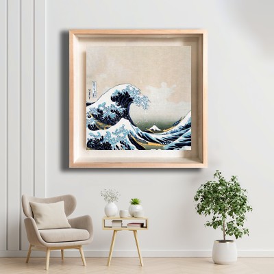 가쓰시카 호쿠사이 파도 그림 액자 화이트톤 거실 공간에 어울리는 명화액자 배치 이미지
