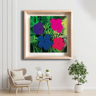 앤디 워홀 Flowers(Purple, Blue, Pink, Red) 화이트톤 거실 공간에 어울리는 명화액자 배치 이미지