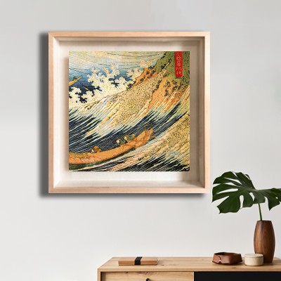가쓰시카 호쿠사이 일본 바다 풍경 그림 미니멀한 선반 공간에 배치한 명화액자 연출 이미지