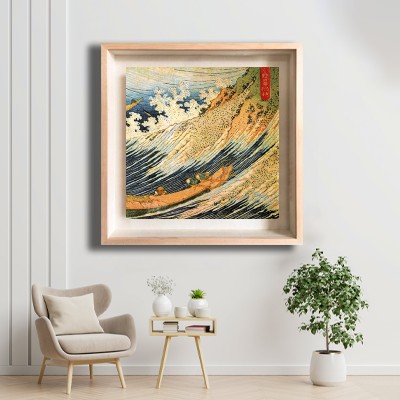 가쓰시카 호쿠사이 일본 바다 풍경 그림 화이트톤 거실 공간에 어울리는 명화액자 배치 이미지
