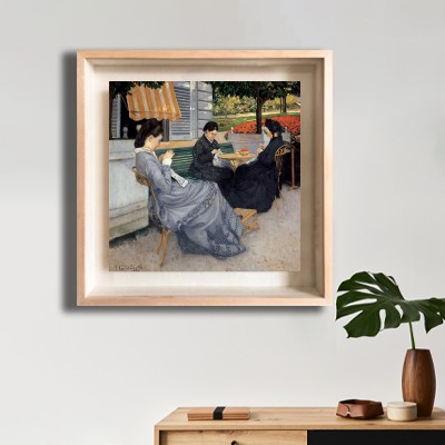 구스타브 칼리보트 정원 속 여인 그림 미니멀한 선반 공간에 배치한 명화액자 연출 이미지