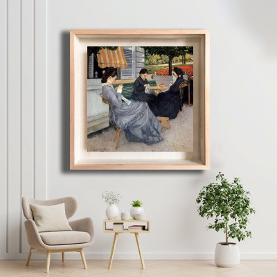 구스타브 칼리보트 정원 속 여인 그림 화이트톤 거실 공간에 어울리는 명화액자 배치 이미지
