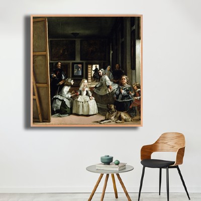 디에고 벨라스케스 시녀들 (Las Meninas) 의자와 함께 연출한 실내 명화액자 배치 이미지